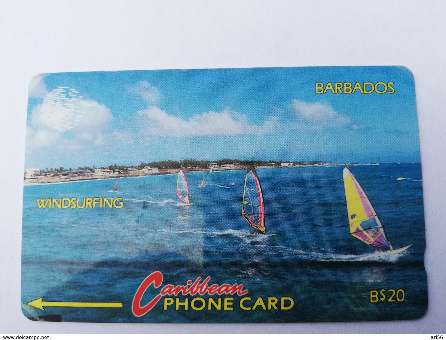 BARBADOS   $20-  Gpt Magnetic     BAR-10B  10CBDB   WINDSURFING     NEW  LOGO         Very Fine Used  Card  ** 2879** - Barbades