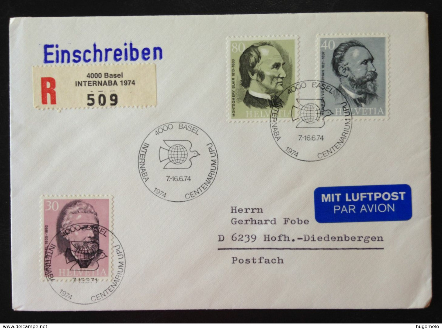 Switzerland, Registered Circulated Cover, « Intl. Philatelic Exhibition », « Centenary » « U.P.U.», 1974 - Marcofilia