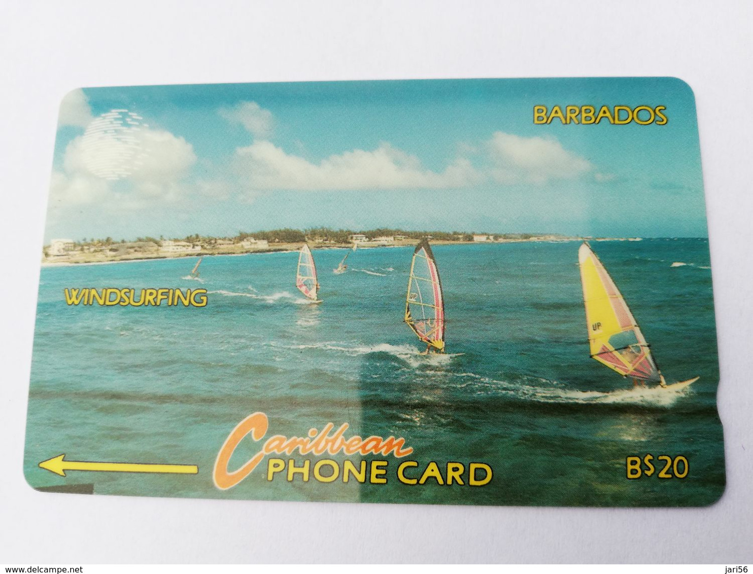 BARBADOS   $20-  Gpt Magnetic     BAR-12B  12CBDB   WINDSURFING       NEW  LOGO         Very Fine Used  Card  ** 2883** - Barbados