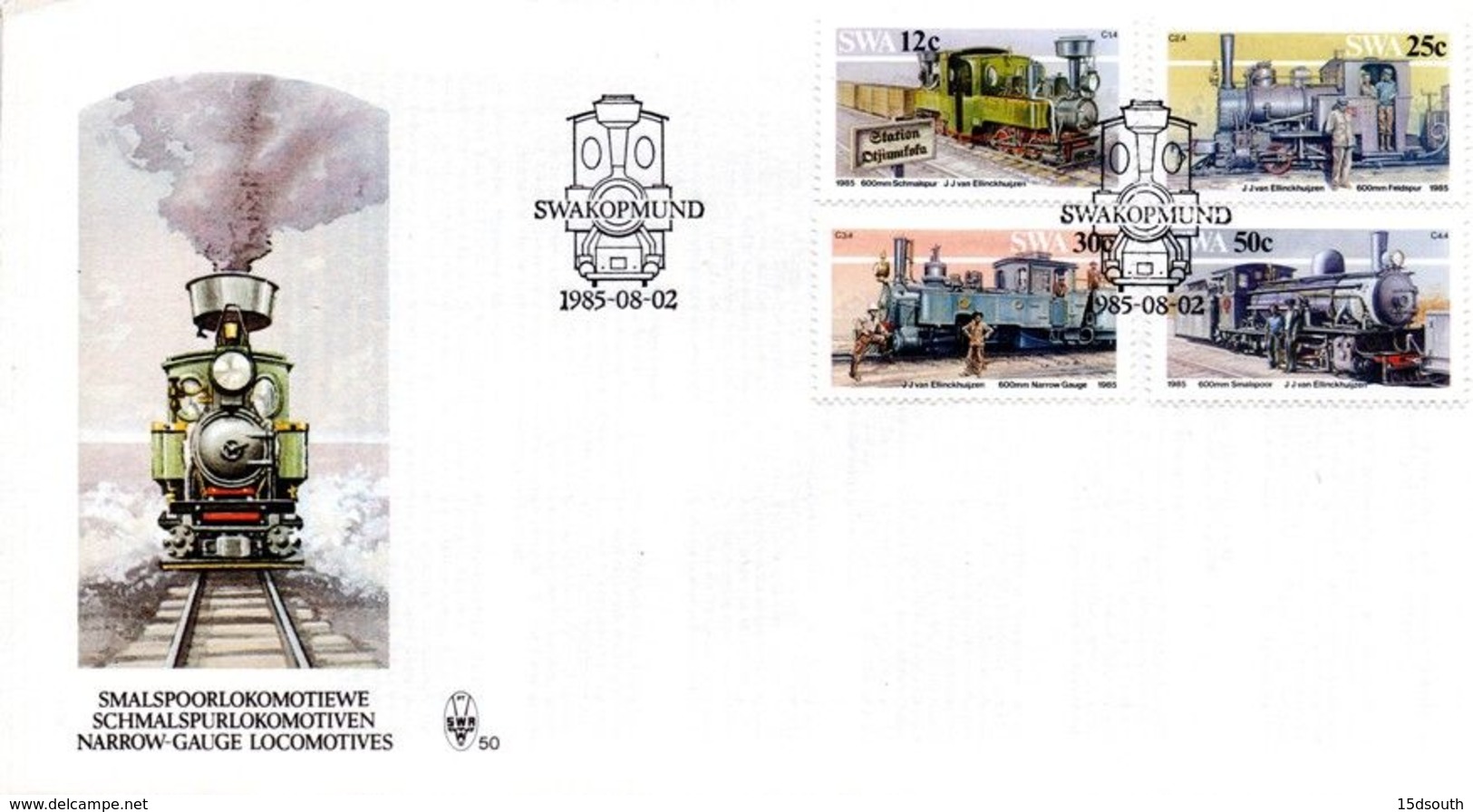 South West Africa - 1985 Narrow-gauge Railway Locomotives FDC # SG 447-450 , Mi 575-578 - Eisenbahnen