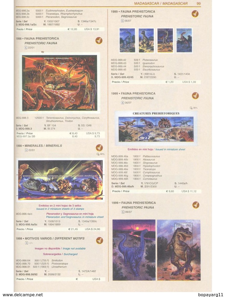 Catalogue De Timbres Poste Domfil Prehistorics Dinosaurs Stamps CATALOG 25 Ed. 2003 LIVRAISON GRATUITE FREE SHIPPING - Motivkataloge