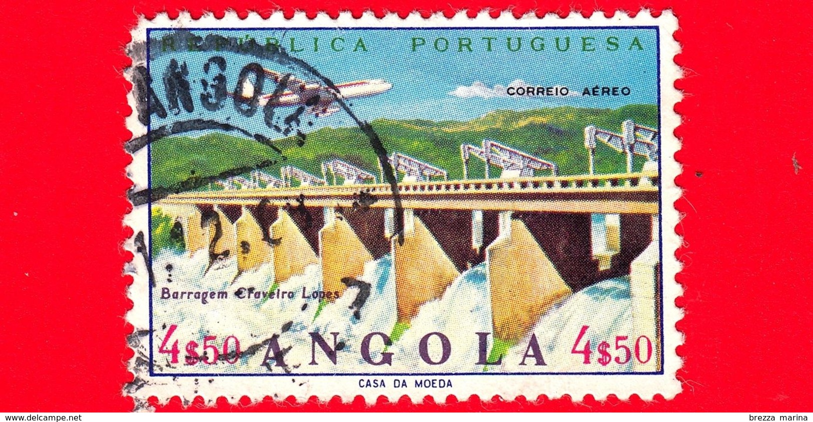 ANGOLA - Usato - 1965 - Opere Idriche - Diga Di Craveiro Lopes - Dam - 4 $ 50 - Posta Aerea - Angola