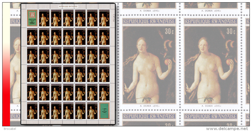 Rwanda 0431**  30c  Durer Tableaux - Feuille / Sheet De 40 MNH + 2 Labels - Ungebraucht