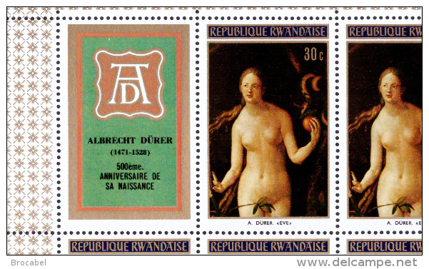 Rwanda 0431**  30c  Durer Tableaux - Feuille / Sheet De 40 MNH + 2 Labels - Unused Stamps