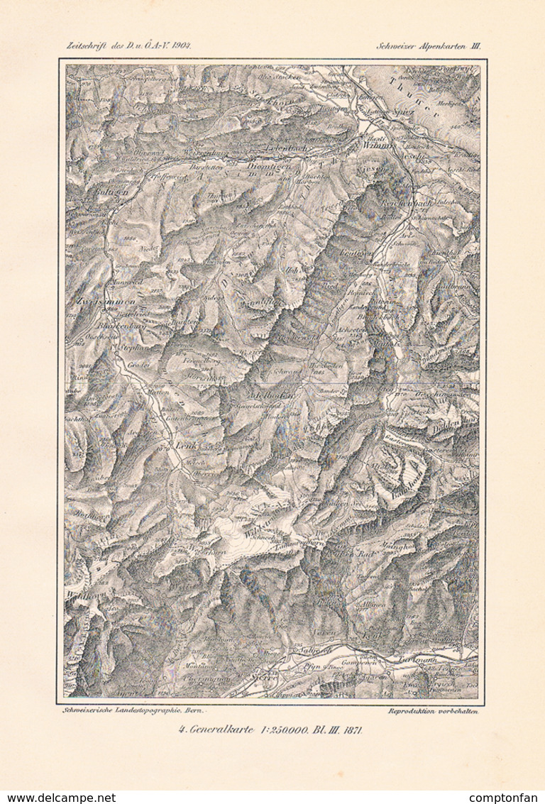 A102 657 Oberhummer Entwicklung Alpenkarten Schweiz Artikel Von 1904 !! - Maps Of The World