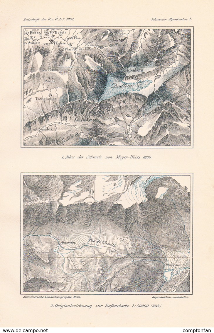 A102 657 Oberhummer Entwicklung Alpenkarten Schweiz Artikel Von 1904 !! - Wereldkaarten