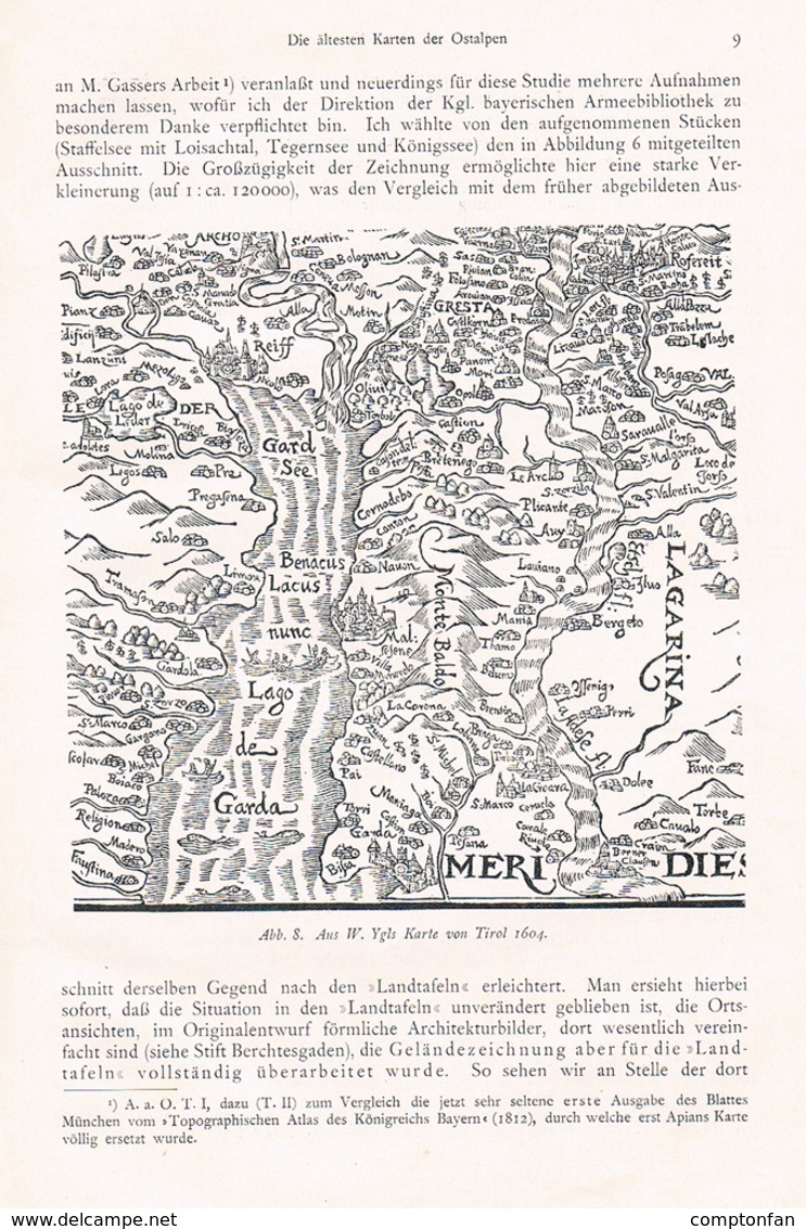 A102 683 Oberhummer ältesten Karten Der Ostalpen Artikel Von 1907 !! - Mappamondo