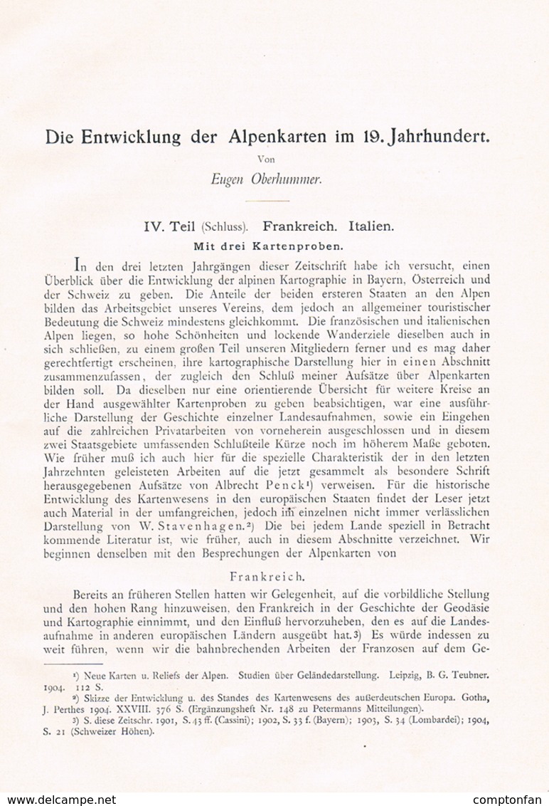 A102 686 Oberhummer Entwicklung Der Alpenkarten Artikel Von 1905 !! - Mappemondes