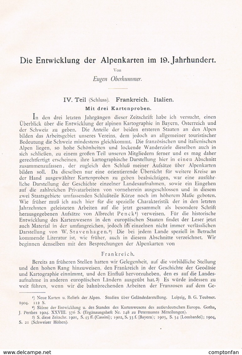 A102 686 Oberhummer Entwicklung Der Alpenkarten Artikel Von 1905 !! - Maps Of The World
