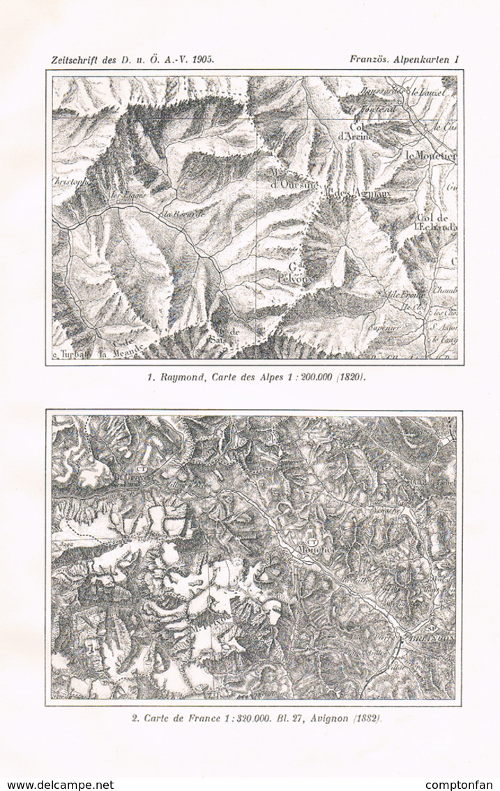 A102 686 Oberhummer Entwicklung Der Alpenkarten Artikel Von 1905 !! - Maps Of The World