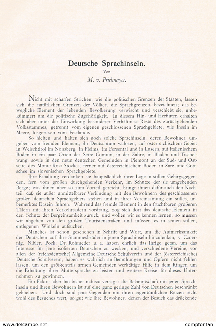 687 Prielmayer Deutsche Sprachinseln Lusern Fersental Artikel Von 1905  !! - Autres & Non Classés