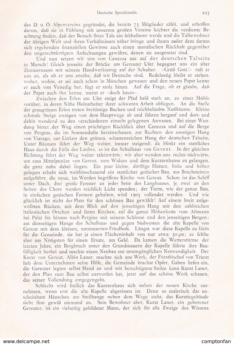 687 Prielmayer Deutsche Sprachinseln Lusern Fersental Artikel Von 1905  !! - Autres & Non Classés