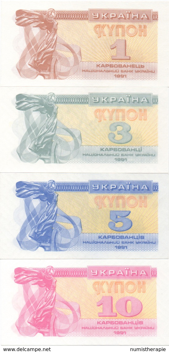 Ukraine : Série De 4 Petits Billets UNC 1991 : 1 + 3 + 5 + 10 Karbovan... - Ucraina