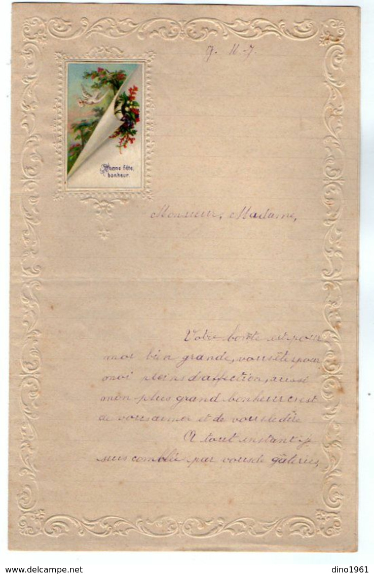 VP17.233 - 1899 - Lettre Illustrée Papier Gaufré Double Page Avec Découpi Fleurs & Oiseau - Melle J. PRIGNAULT à FOUDON - Animals