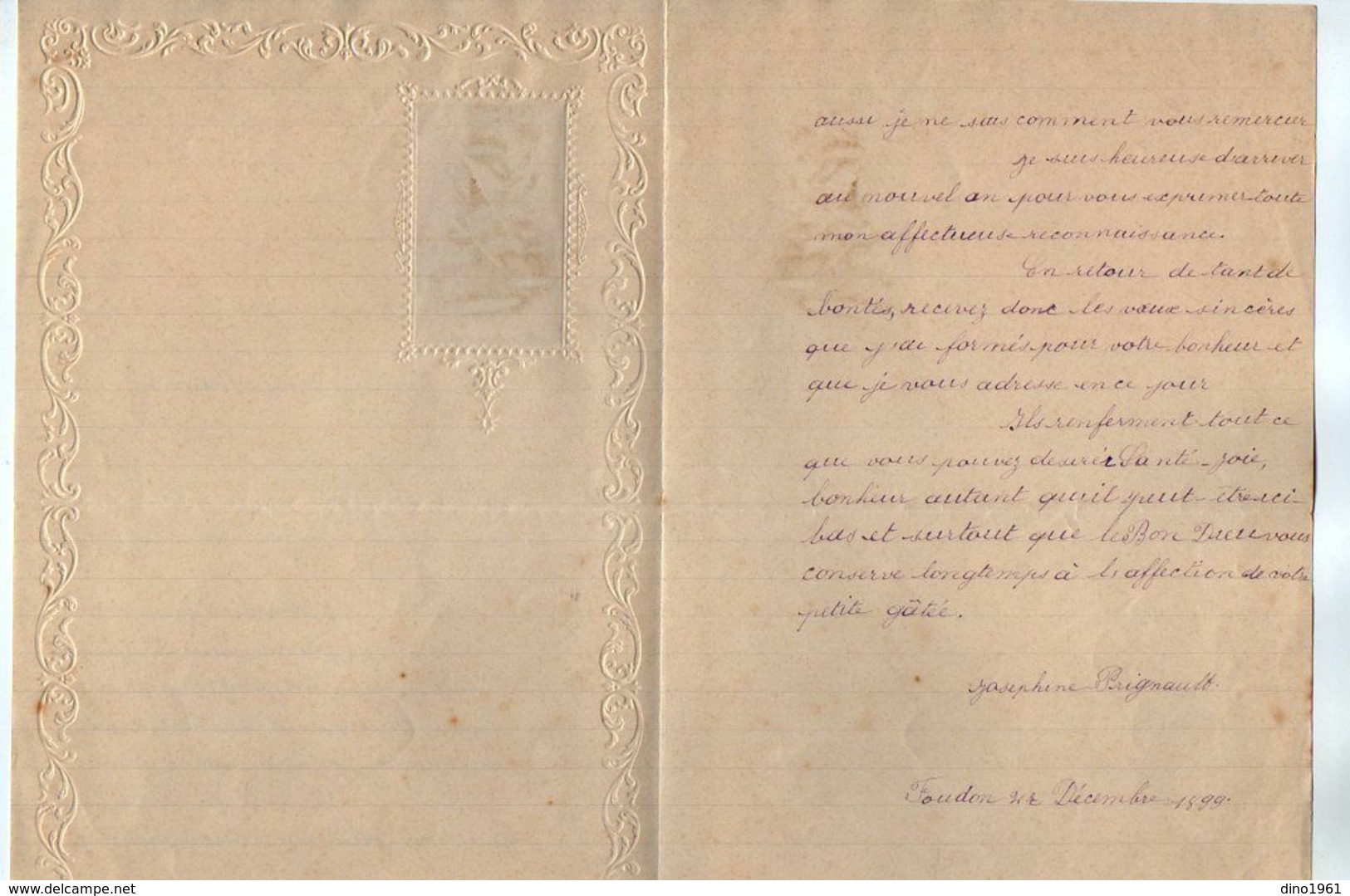 VP17.233 - 1899 - Lettre Illustrée Papier Gaufré Double Page Avec Découpi Fleurs & Oiseau - Melle J. PRIGNAULT à FOUDON - Tiere