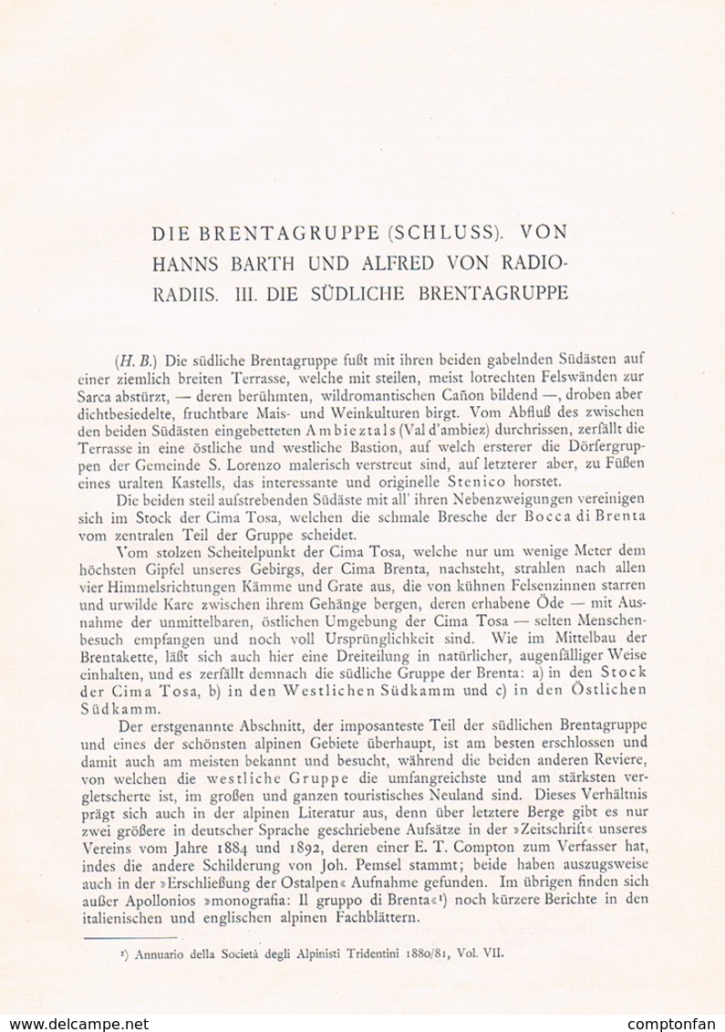 a102 694 Barth Radio-Radiis Brentagruppe Dolomiten 3 Artikel von 1906-1908 !!