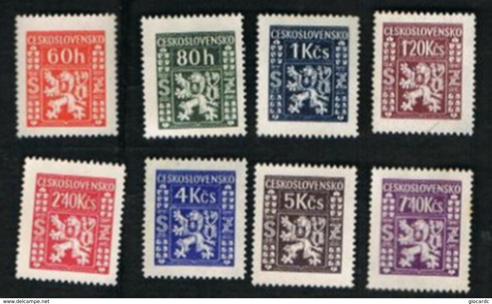 CECOSLOVACCHIA (CZECHOSLOVAKIA) -  SG O490.497  - 1947 OFFICIAL STAMPS: LION (COMPLET SET OF 8) - UNUSED WITHOUT GUM - Dienstzegels