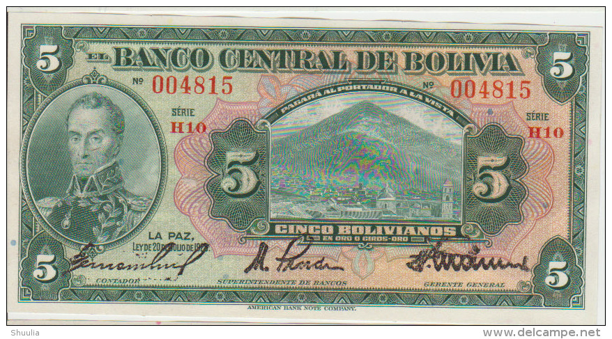 Bolivia 5 Bolivianos 1928  Pick 120 AUNC - Bolivia