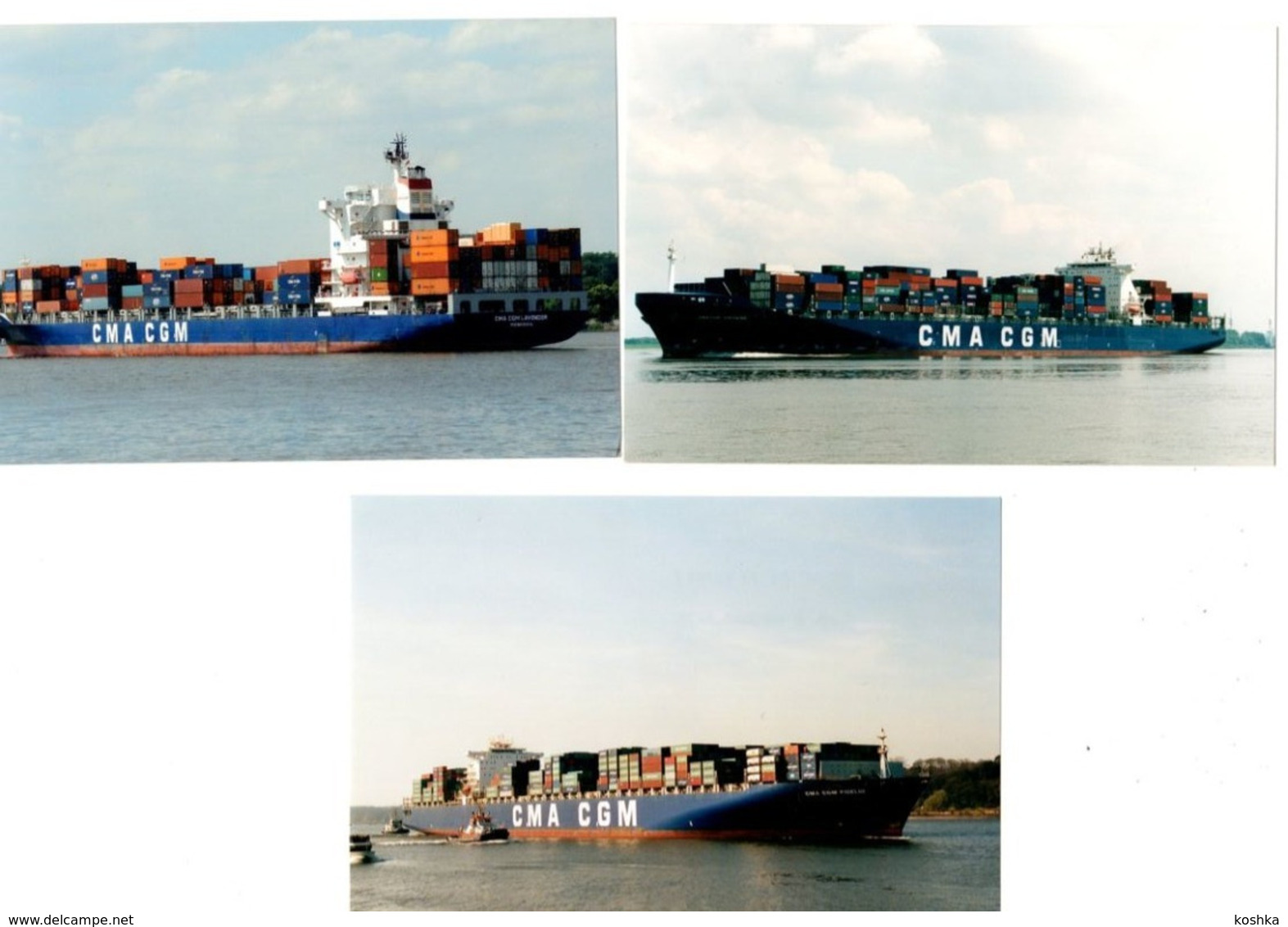 3 Real Photo's - Container Ships - CMA CGM Shipping Line - Lavender - Voltaire - Fidelio - Andere & Zonder Classificatie