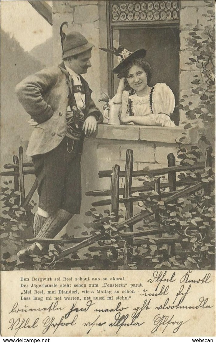 AK Gebirgsleben Mann + Frau In Tracht  Beim Fensterln - 1903 #13 - Costumes