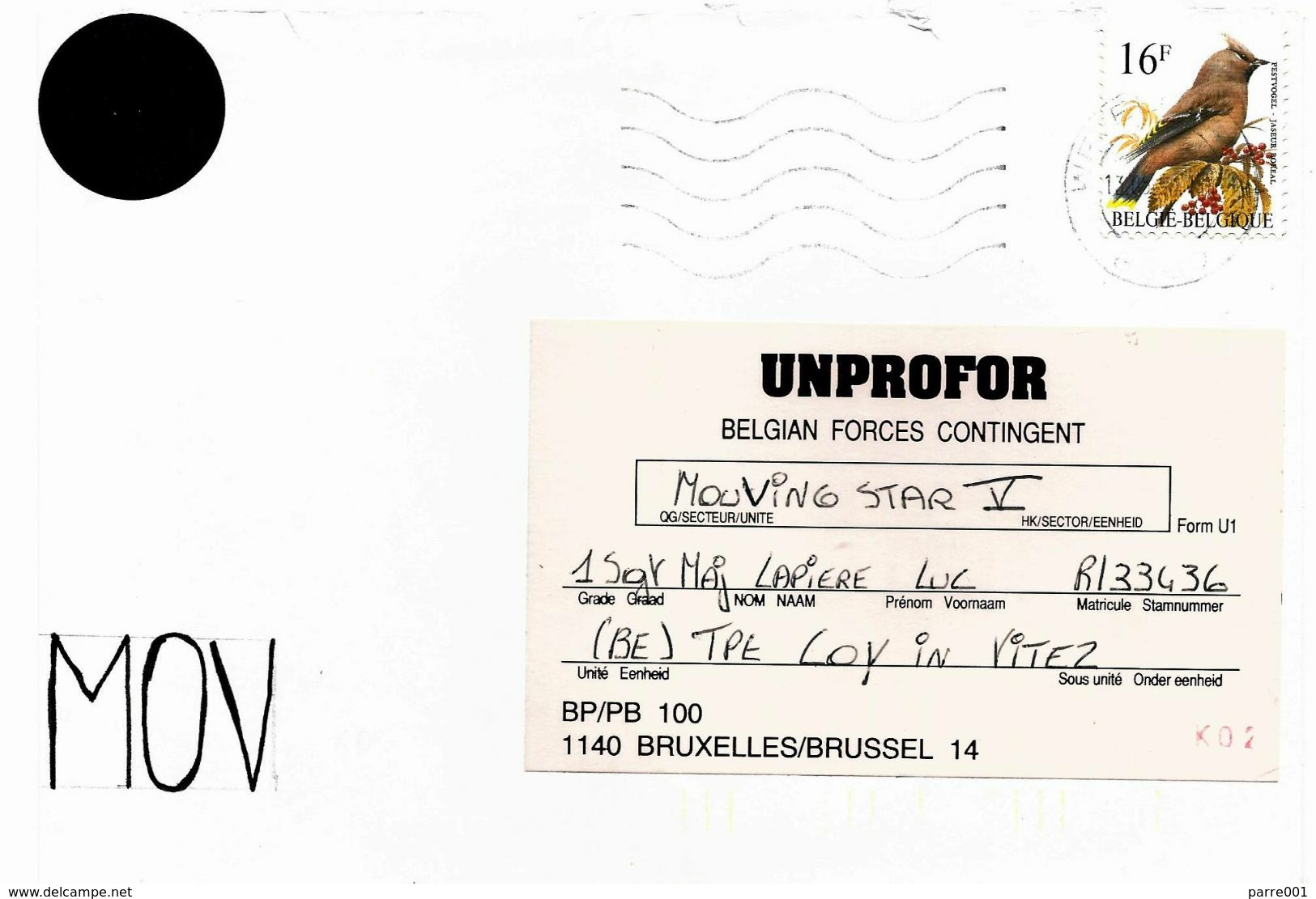 UNPROFOR 1997 Belgium Moving Star V Peacekeeping Forces Cover - Militaria