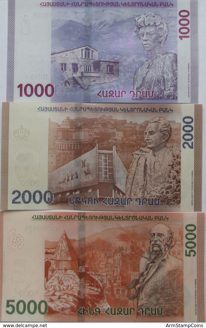 Armenia 2018 NEW Banknote - 1000 2000 5000 Dram UNC Hybrid Writers Saroyan Sevak Chess Champion Tigran Petrossian - Arménie