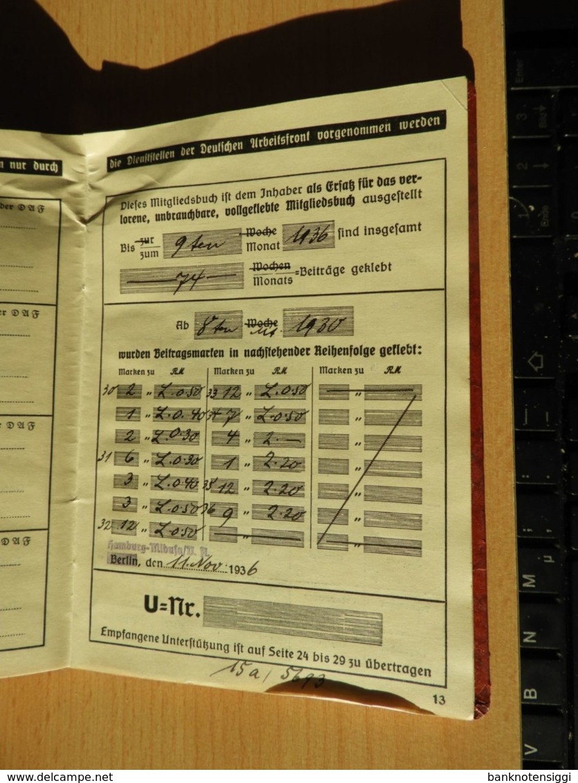 Mitgliedsbuch "Deutsche Arbeitsfront" 1935 Ludwigshafen - Documentos