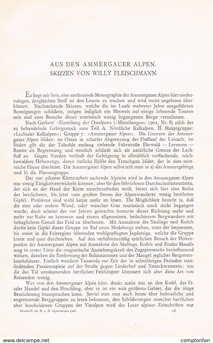 698 Fleischmann Ammergauer Alpen Ammergau Artikel Von1908 !! - Other & Unclassified