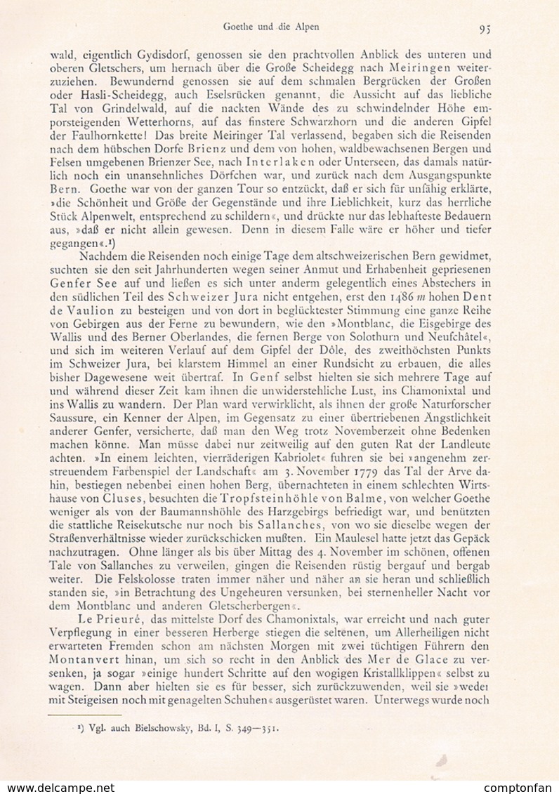 A102 705 Joseph Hartmann Goethe Und Die Alpen Schweiz Artikel Von1908 !! - Sonstige & Ohne Zuordnung