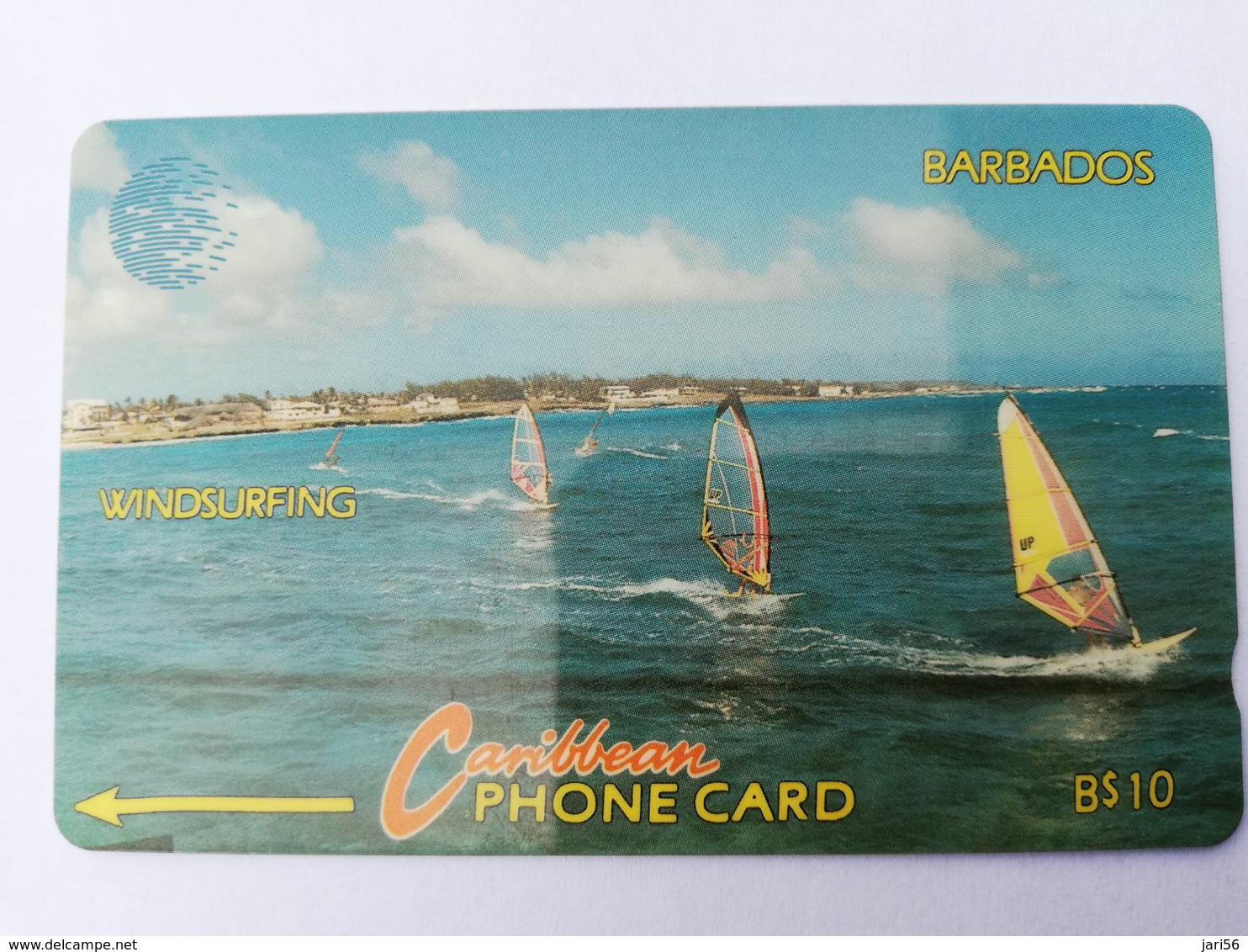 BARBADOS   $10-  Gpt Magnetic     BAR-15A  15CBDA  WINDSURFING     NEW  LOGO   Very Fine Used  Card  ** 2890** - Barbados