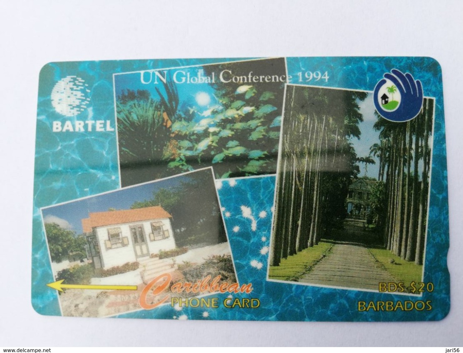BARBADOS   $20-  Gpt Magnetic     BAR-15B  15CBDB  UN GLOBAL CONF 1994     NEW  LOGO   Very Fine Used  Card  ** 2891** - Barbados