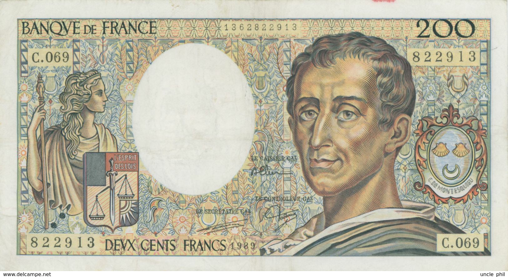 MONTESQUIEU 200 FRANCS - 1989 - C.069 - O - COTE IPCbanknotes: 20 Euros - 200 F 1981-1994 ''Montesquieu''
