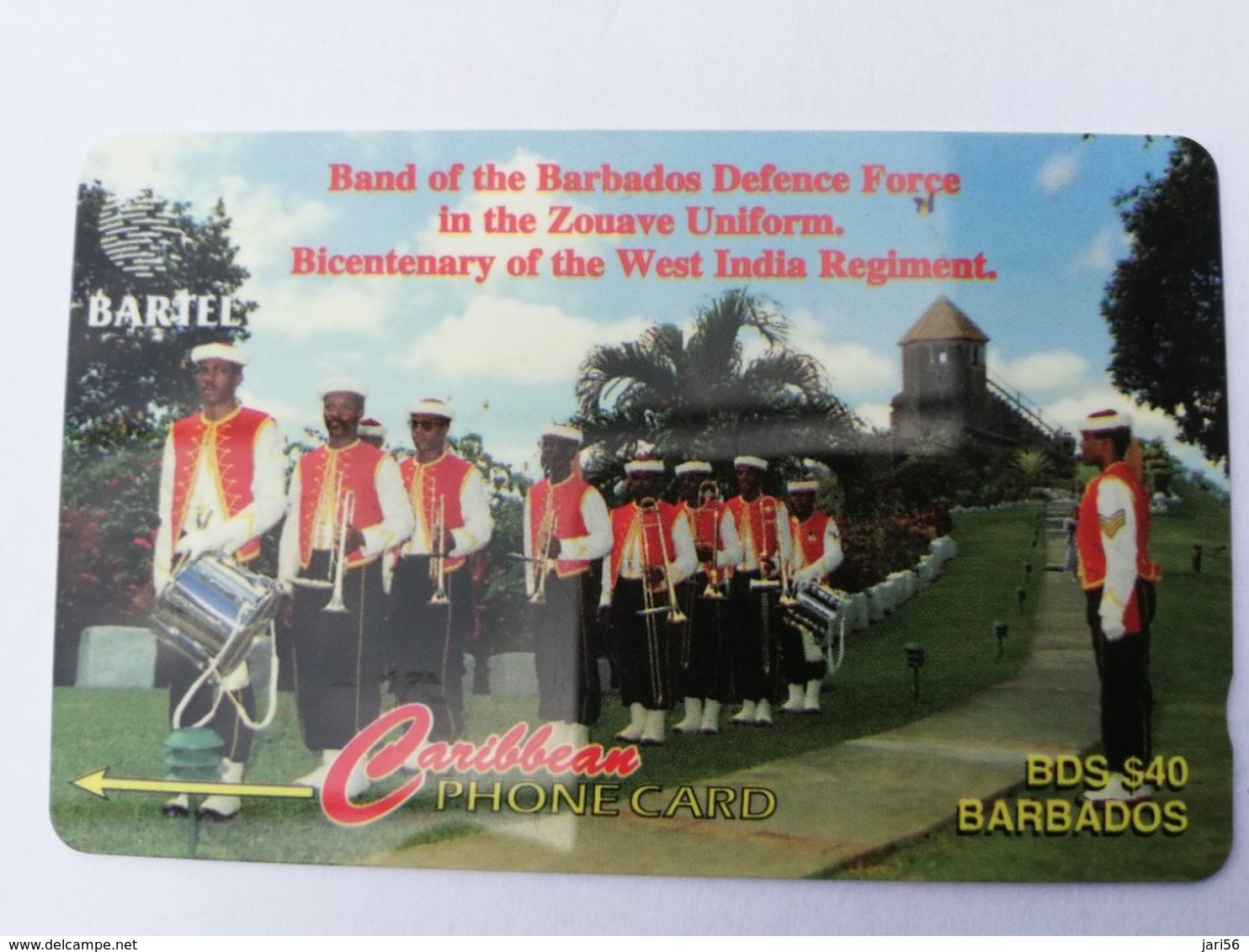 BARBADOS   $40-  Gpt Magnetic     BAR-16B  16CBDB  DEFENCE FORCE BAND    NEW  LOGO   Very Fine Used  Card  ** 2894** - Barbados