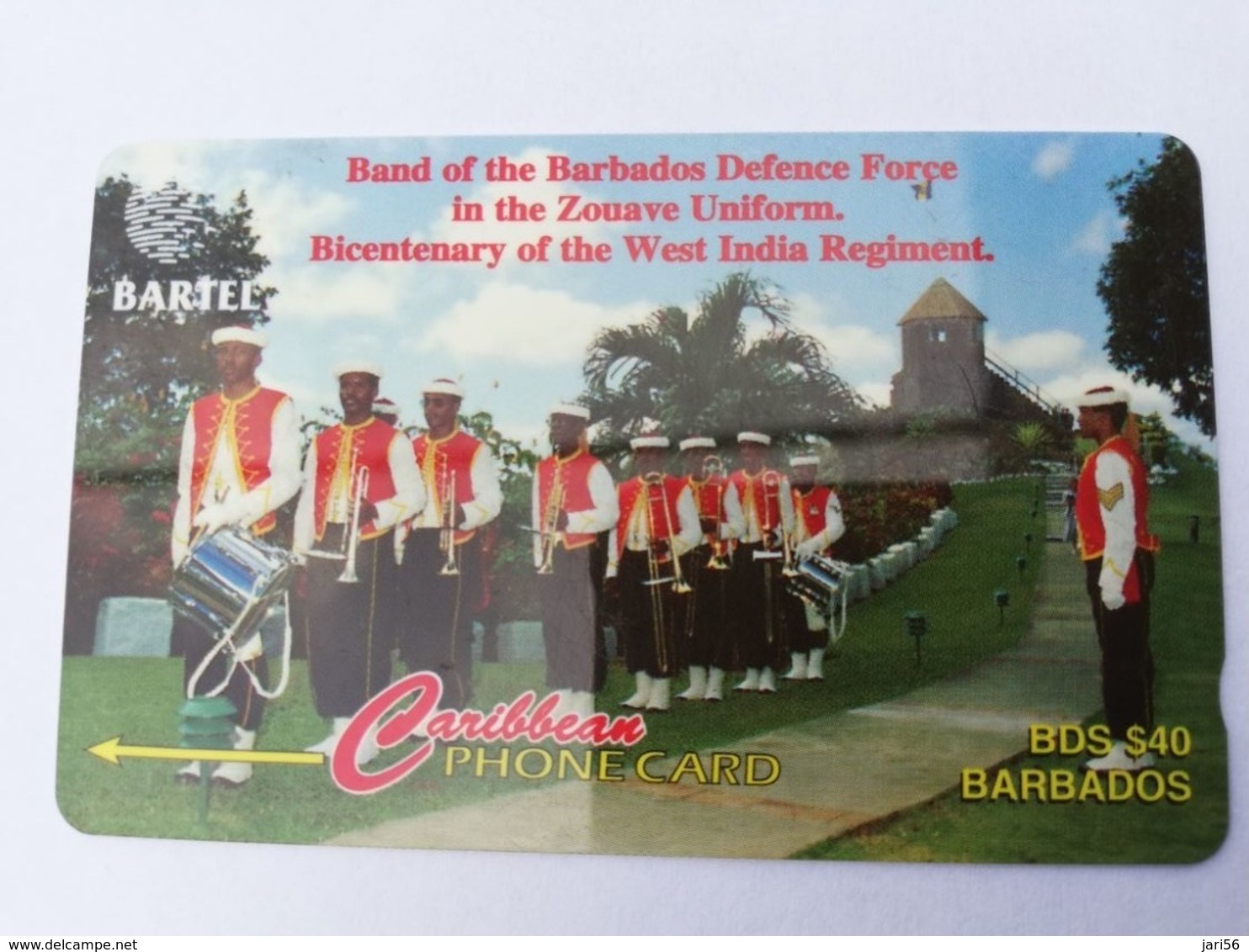 BARBADOS   $40-  Gpt Magnetic     BAR-81A  81CBDA   DEFENCE FORCE BAND    NEW  LOGO   Very Fine Used  Card  ** 2898** - Barbados (Barbuda)