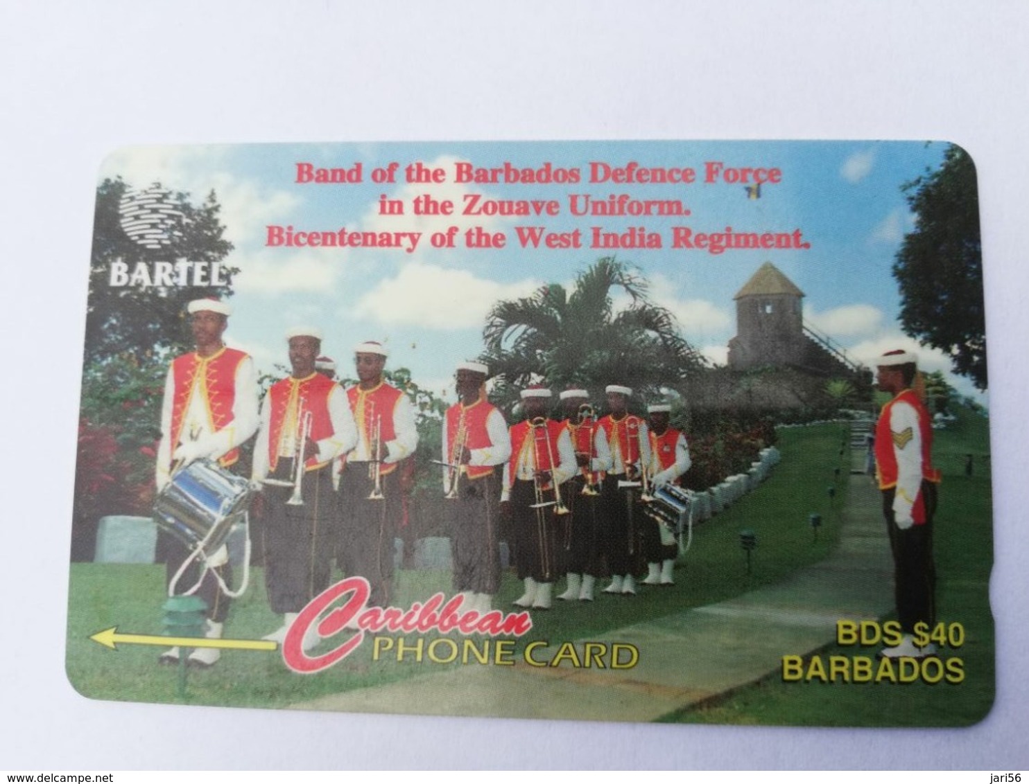 BARBADOS   $40-  Gpt Magnetic     BAR-92B  92CBDB   DEFENCE FORCE BAND   NEW  LOGO   Very Fine Used  Card  ** 2904** - Barbades