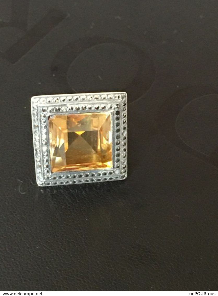 Jolie Bague En Argent Massif Sertie D'une Pierre Jaune Taille :48 - Ringe