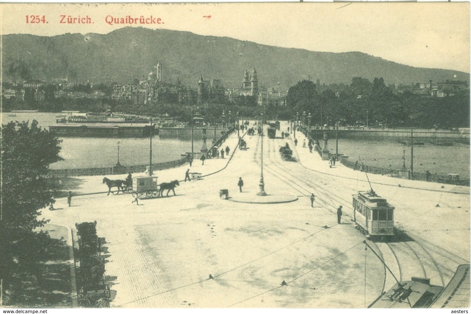 Zürich 1910; Quaibrücke (Strassenbahn) - Gelaufen. (Karten-Centrale, Zürich) - Zürich