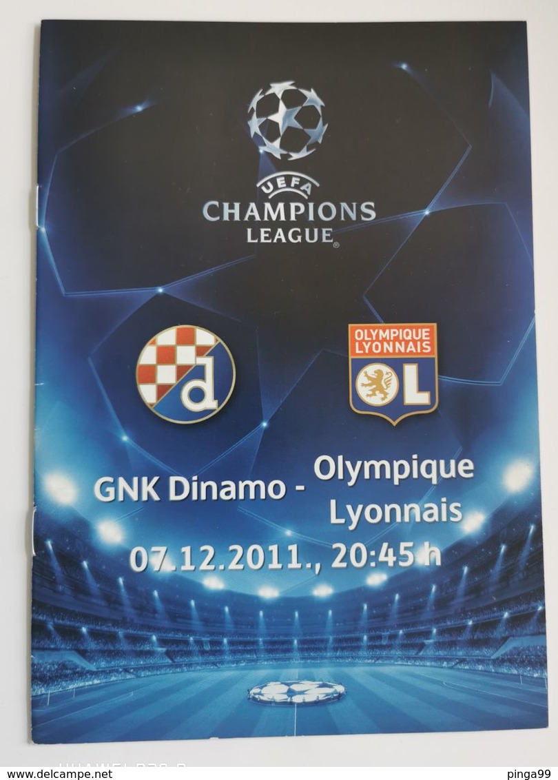 FOOTBALL  SOCCER GNK  DINAMO ZAGREB Vs OLYMPIQUE LYONNAIS  UEFA CHAMPIONS LEAGUE 07. 12. 2011.  PROGRAMME - Programas