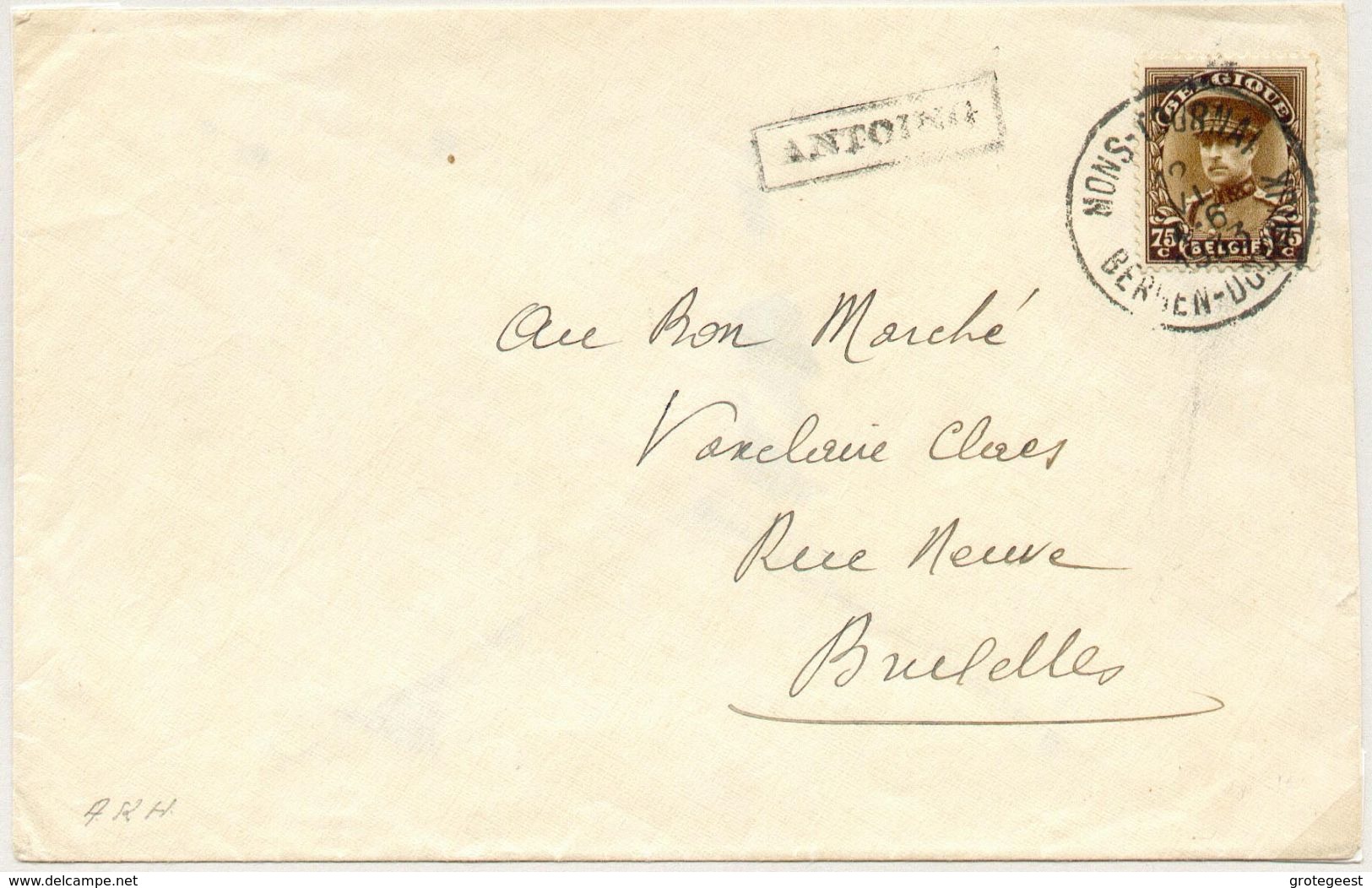 N°341 - 75 Centimes Albert KEPI Obl. Sc Ambulant MONS-TOURNAI Sur Lettre D'ANTOING (griffe Encadrée D'origine) Sdu 2 Jui - Langstempel