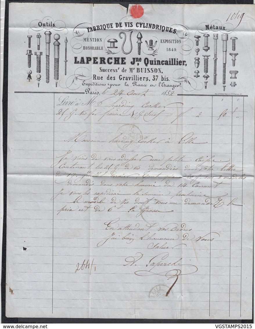 France 1852 - Précurseur De Paris à Destination Lille.  La Poste à Paris" ...   (VG) DC-7842 - Autres & Non Classés