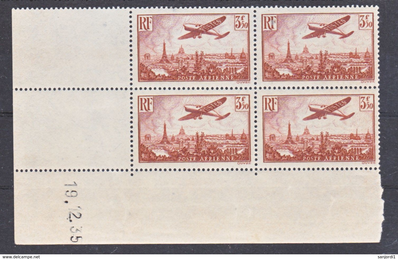 France PA  13 Paris Bloc De 4 Coin Daté 19 12 1935  Neuf ** TB MNH Cote 625 - Airmail