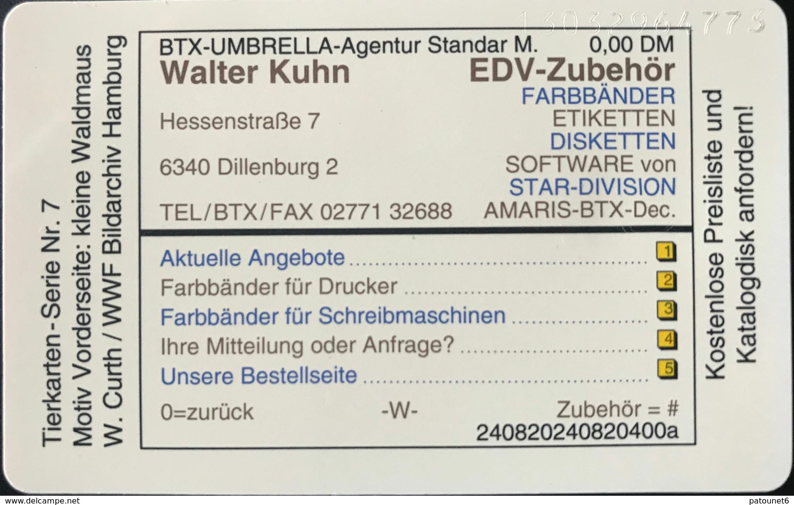 ALLEMAGNE  -  Phonecard  -  Klein Waldmaus  -  6 DM - K-Series: Kundenserie