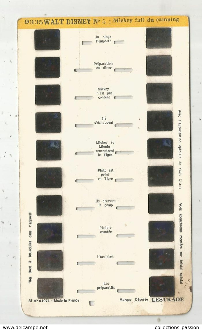 Diapositives Sur Bristol Spécial LESTRADE ,stéréo , N° 9305, Walt Disney N° 5, Mickey Fait Du Camping , Frais Fr 1.55e - Diapositives (slides)