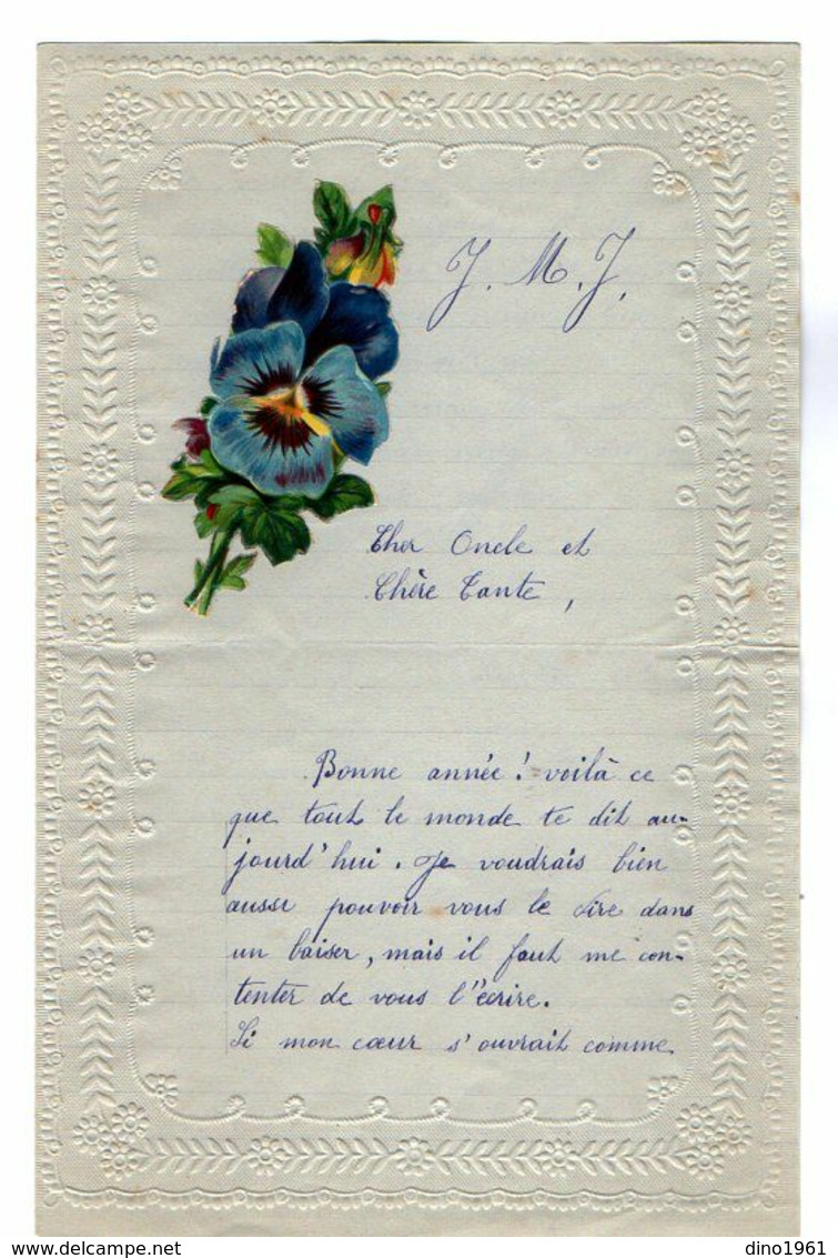 VP17.240 - 1919 - Lettre Illustrée Papier Gaufré Double Page Avec Découpi Fleurs - Melle Léontine MILON à PELLOUAILLES - Bloemen