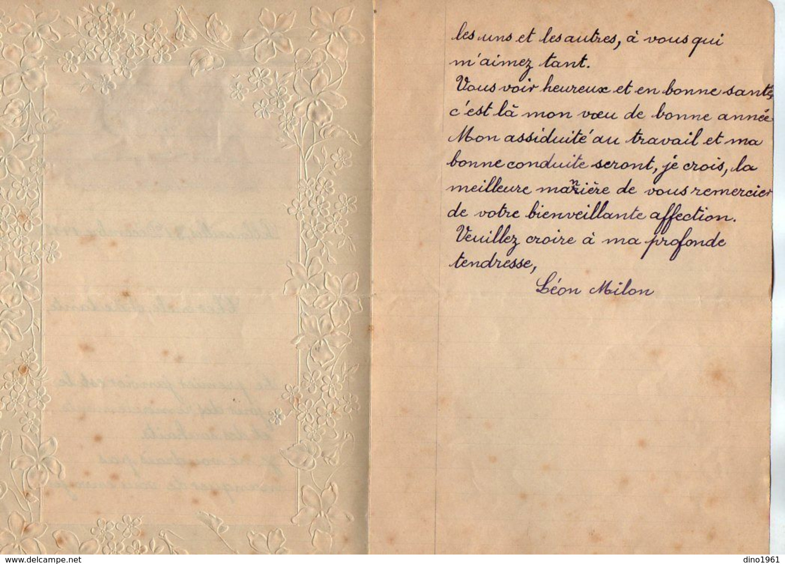 VP17.243 - 1913 - Lettre Illustrée Papier Gaufré Double Page Avec Découpi Fleurs & Oiseau - Mr Léon MILON à PELLOUAILLES - Fiori