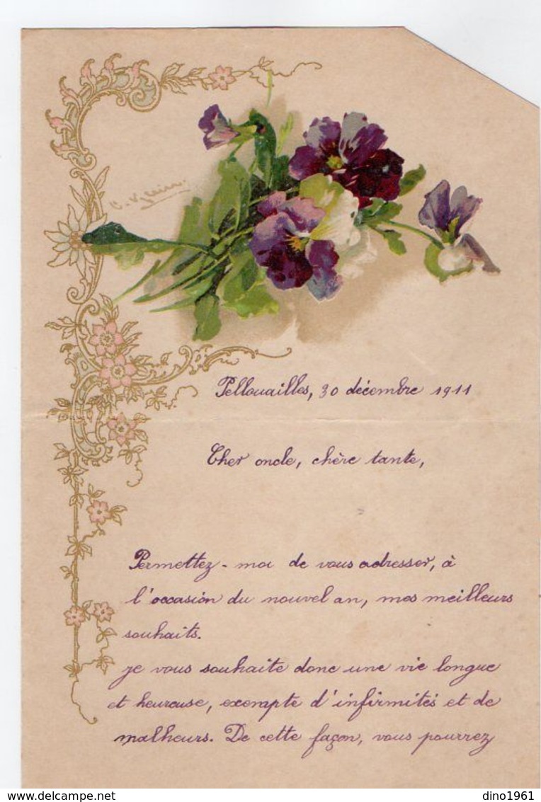 VP17.245 - 1911 - Lettre Illustrée Papier Gaufré Double Page Avec Découpi Fleurs - Mr Léon MILON à PELLOUAILLES - Fleurs