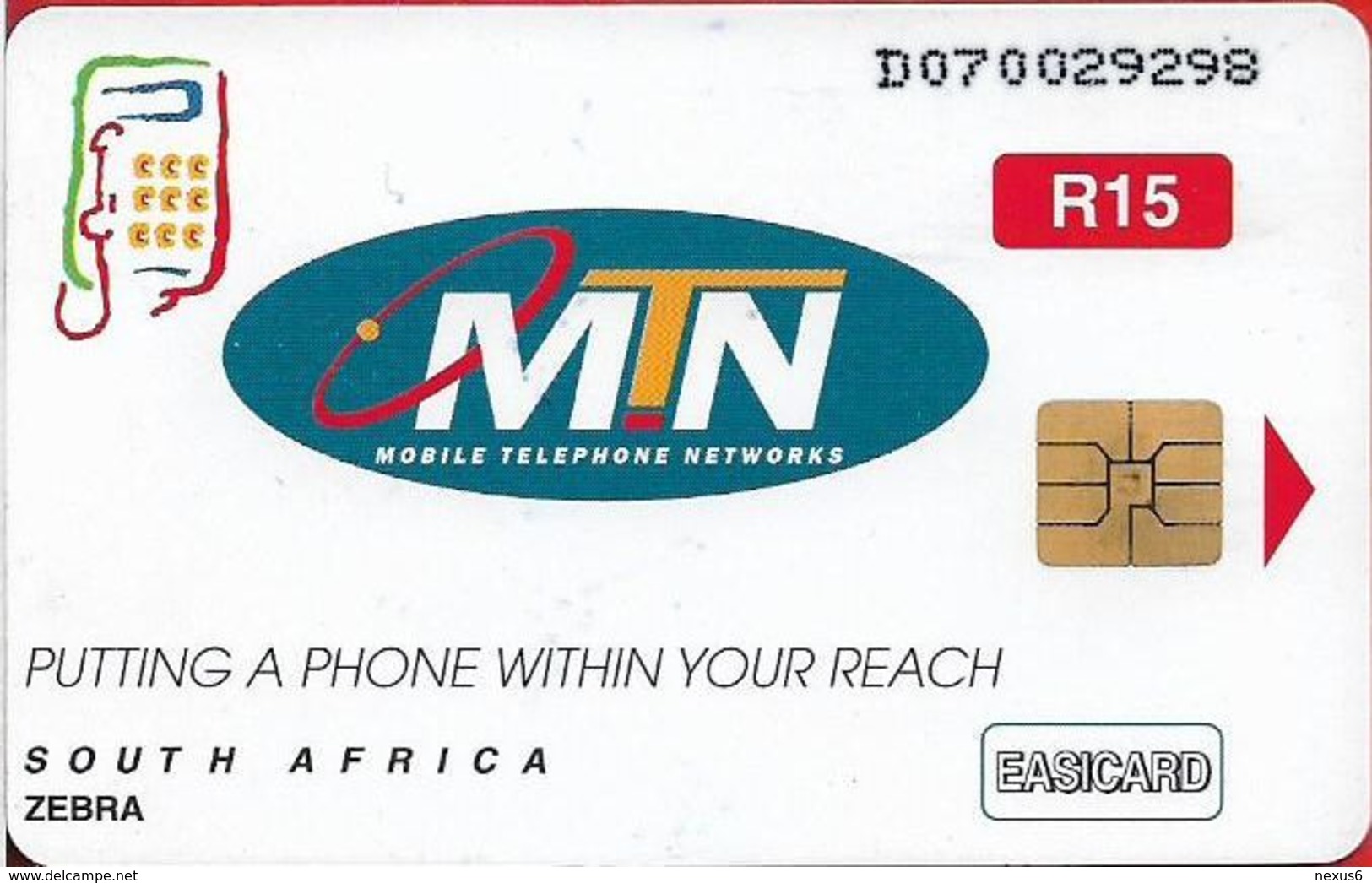 S. Africa - MTN - African Animals - Zebra, R15, Solaic, Cn. Long, 1999, 100.000ex, Used - Afrique Du Sud