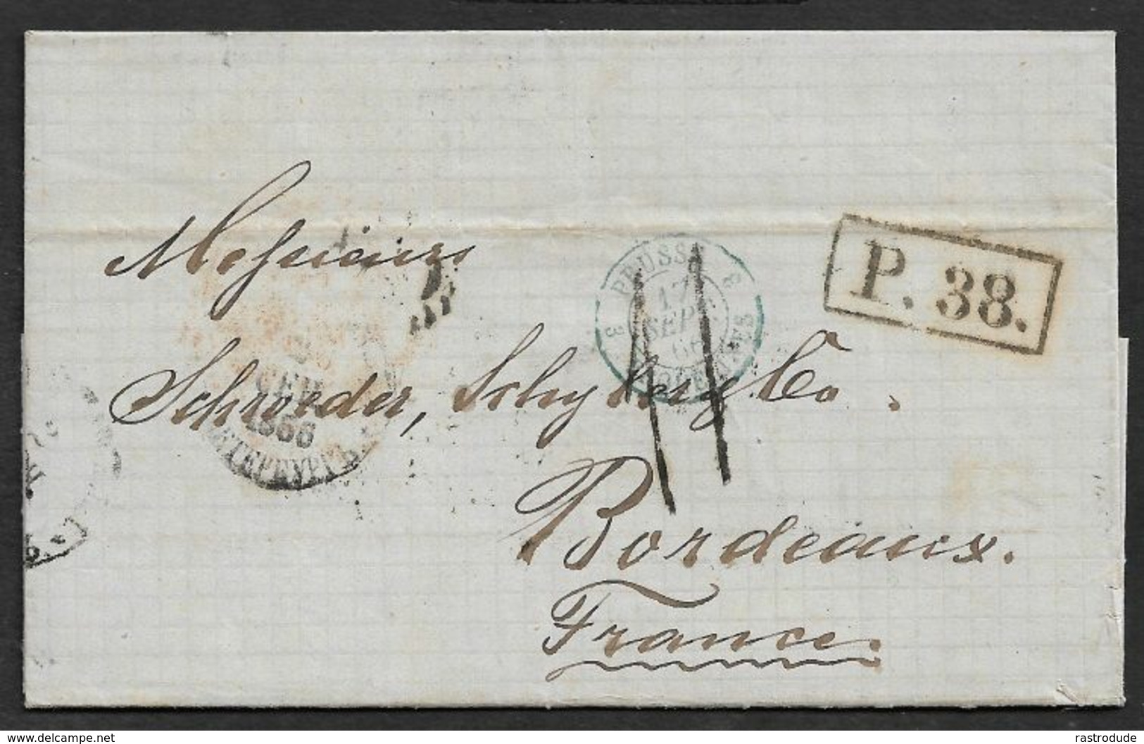 1866 ENTIRE RUSSLAND RUSSIA ST.PETERSBURG To BORDEAUX - AUS RUSSLAND PORTO - PRUSSE P.38 - Covers & Documents