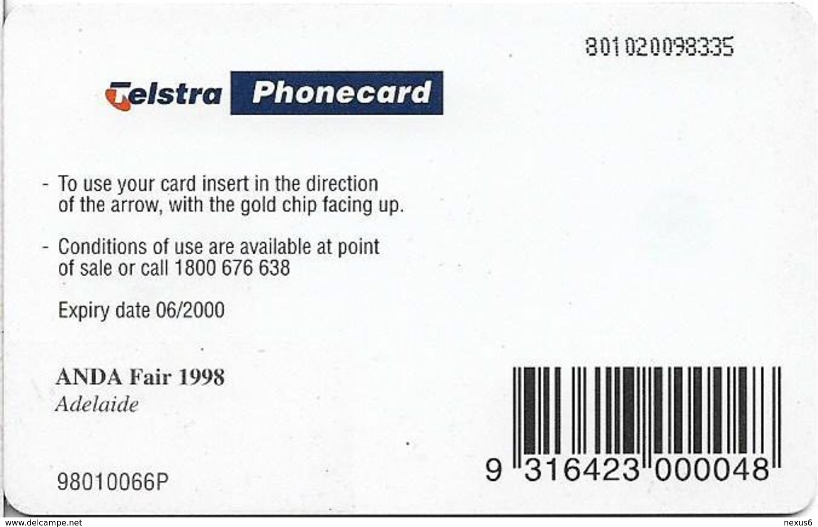 Australia - Telstra (Chip) - ANDA Shows - Adelaide Fair 1998, Stamp - Exp. 06.2000, 10$, 1.500ex, Used - Australie