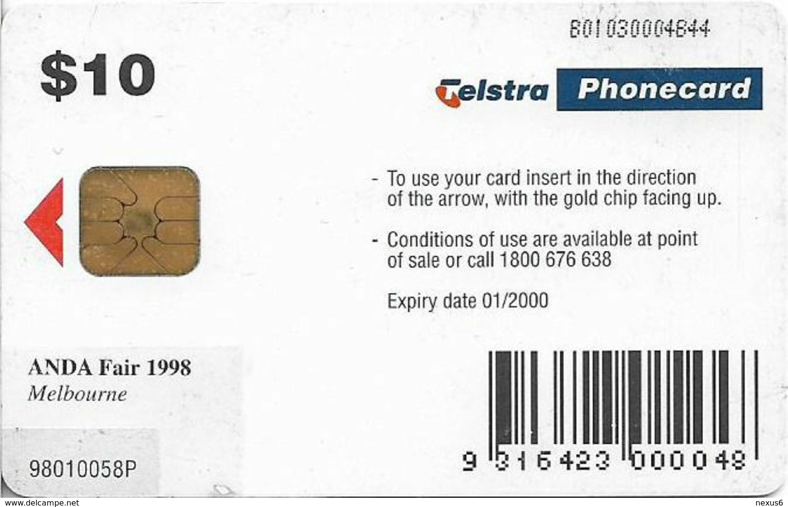 Australia - Telstra (Chip) - ANDA Shows - Melbourne Fair 1998, Stamp - Exp. 01.2000, 10$, 1.500ex, Used - Australie